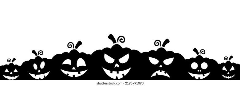 Pumpkins faces silhouette banner. Halloween pumpkins set. Vector isolated on white.