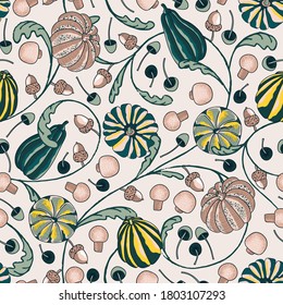 Pumpkins Fall Harvest Vector Seamless Pattern