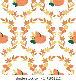 Pumpkins and flowers in a seamless pattern design, perfect to use on the web or in print, for surface design