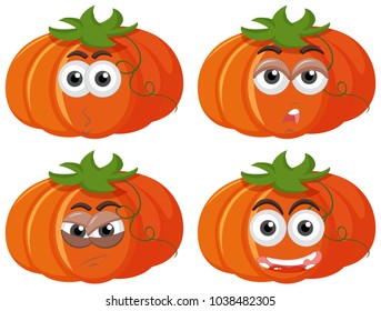 Pumpkins with four different expressions illustration