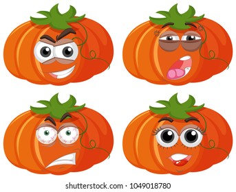 Pumpkins with four different expressions illustration