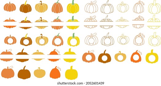 Pumpkins frame. Pumpkins Monogram Frame. Pumpkins outlines and fill. Happy Halloween. Vector illustration. Isolated on white background. Good for posters, t shirts, postcards, laser cut, DIY projects