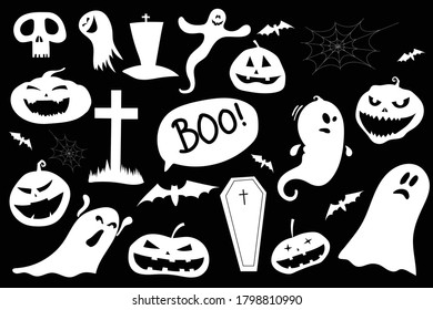 Pumpkins, Ghost, Bat, Cobweb Stickers Set for Halloween Celebration 