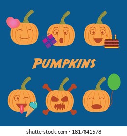 Pumpkins give you love, gift, cake and balloon. Pumpkin symbols