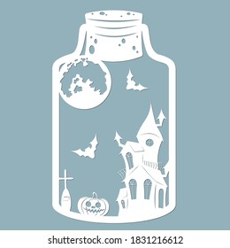 Pumpkins in a glass jar. Laser cut. Vector illustration. Pattern for the laser cut, serigraphy, plotter and screen printing.