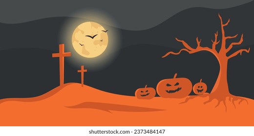 Pumpkins In Graveyard In The Night