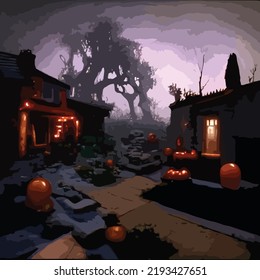 Pumpkins in the Graveyard on Ghost Night Halloween Background. Cemetery cemetery in scary ghosts, dark night, full moon bats on trees.
dark castle on blue moon.Dark horror. Celebration theme.