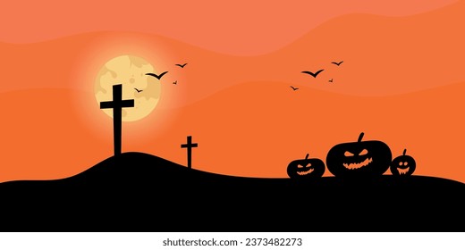 Pumpkins In Graveyard In The Spooky Night
