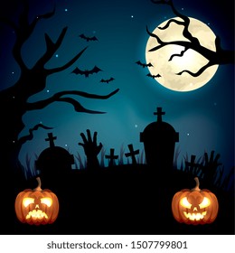 pumpkins of halloween in the cemetery