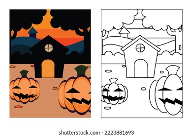 Pumpkins for halloween coloring page for kids drawing education. Simple cartoon illustration in fantasy theme for coloring book