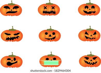 Pumpkins for Halloween with different emotions. Vector illustration.