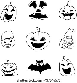 Pumpkins Halloween in doodle for kids illustration