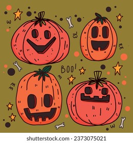 Pumpkins for Halloween doodle. Set of cute pumpkins for Halloween design. Cartoon pumpkins