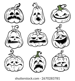 pumpkins Halloween elements line art white background