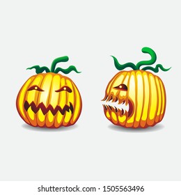 Pumpkins for Halloween full face profile on isolated background. Vector image. Design element esp 10