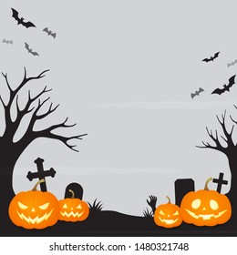 pumpkins halloween head on scary cemetery for vector background
