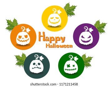 The Pumpkins Halloween icon with emotions face isolated on color background. Vector cartoon Illustration.