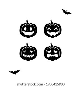 Pumpkins for Halloween icon set in black or pumpkin face isolated on white background. Vector EPS 10