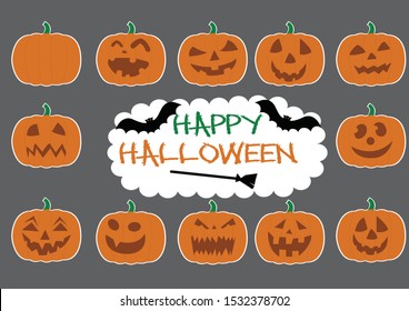 pumpkins for Halloween kit. Pumpkins faces