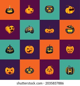 pumpkins for halloween set icons