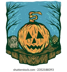 Pumpkins Halloween tombstone scary vector by mbelebeer