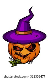 Pumpkins for Halloween. Vector cartoon witch hat pumpkin