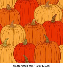 Pumpkins hand drawn sketch vector seamless pattern for Halloween and Thansgiving.