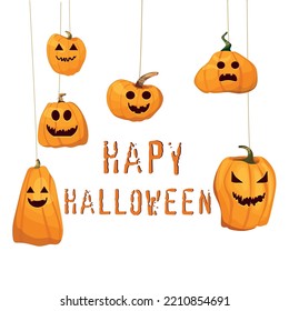 
Pumpkins are hanging on ropes. Hapy Halloween. Vector cartoon background for invitations, postcards, tickets and other printing.