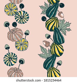 Pumpkins Harvest Season Vector Seamless Vertical Borders Set