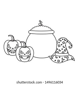 pumpkins with hat witch and icons halloween