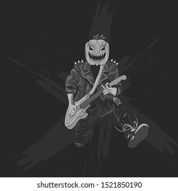 pumpkins head rocker for halloween poster, banner and t shirt design