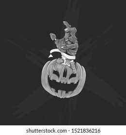 pumpkins head and zombies hand for halloween poster, banner and t shirt design