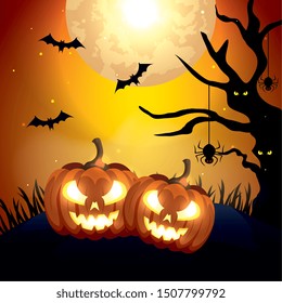 pumpkins with icons of halloween