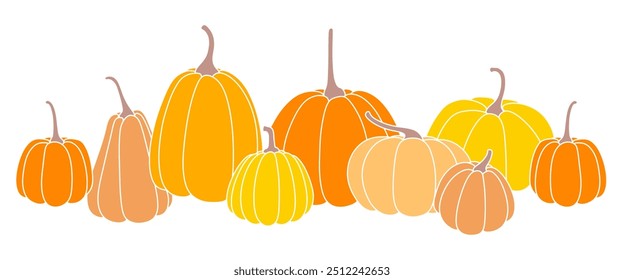 pumpkins illustration for Fall and Thanksgiving season. Vector isolated on white background