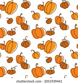 Pumpkins illustration in warm colors.  Seamless pattern for fabric, wrapping, textile, wallpaper, apparel. Vector.