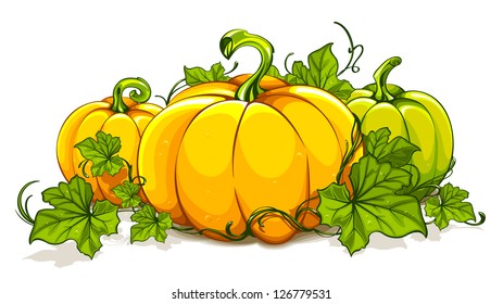 Pumpkins isolated on white. Classic cartoon style. Layered vector EPS 8 illustration.