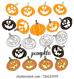 Pumpkins. Isolated vector elements for Halloween on a white background. Different variants.