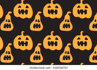 Pumpkins Jack. Seamless pattern. Halloween vector illustration on black background.