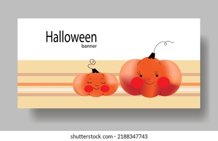 Pumpkins kawaii cute character banner cartoon  smiling face vegetable gourd happy emotions vector illustration.