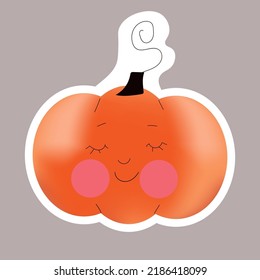 Pumpkins kawaii cute character stiker cartoon  smiling face vegetable gourd happy emotions vector illustration.