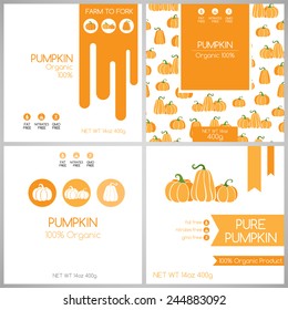 Pumpkins labels set. Collection of banners for pack design. Vegetarian food tags