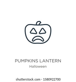 Pumpkins lantern icon. Thin linear pumpkins lantern outline icon isolated on white background from halloween collection. Line vector sign, symbol for web and mobile