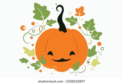 Pumpkins and leave illustration, cute pumkin and some fall leave flat illustration

