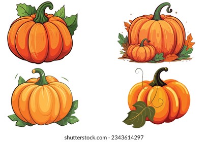 pumpkins with leaves icon , isolated flat vector illustration on white background, pumpkin with sweet green leafs
