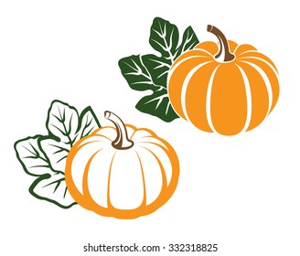 Pumpkins with leaves. silhouette on white background. Vector illustration