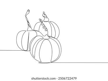 Pumpkins Line Art Drawing Black Sketch Vector Isolated on White Background. One Line Pumpkins Black Silhouette for Halloween and Autumn Design, Fall Themes. 