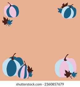 pumpkins with maple leaves blue and beige