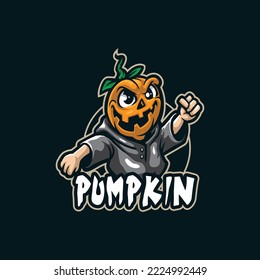 Diseño del logo de la mascota de las calabazas con un estilo de ilustración moderno para impresión de insignias, emblemas y camisetas. Ilustración de calabazas inteligentes para el equipo deportivo y deportivo.