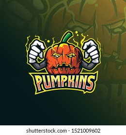 pumpkins mascot logo design vector with modern illustration concept style for badge, emblem and tshirt printing. angry pumpkins illustration.