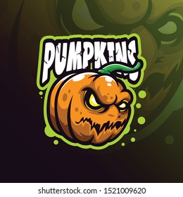 pumpkins mascot logo design vector with modern illustration concept style for badge, emblem and tshirt printing. angry pumpkins illustration.